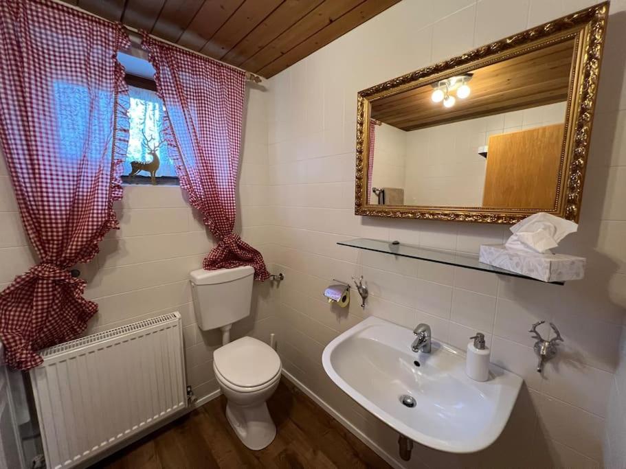 A bathroom at Ferienwohnung Steinbock Terrasse, Gartensauna, Garten, Grillplatz