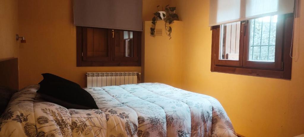 1 dormitorio con 1 cama y 2 ventanas en AlaiSuberri, en Oronz