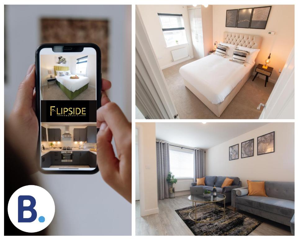 uma pessoa tirando uma foto de um quarto e uma sala de estar em Contractors & Groups & Family Relocation - Flipside Property Aylesbury - Call Us Today For Special Offer! em Bierton