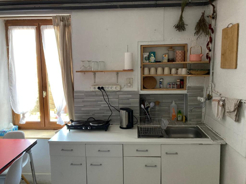 Kuchyňa alebo kuchynka v ubytovaní Gite cosy 25 min Lyon Vienne St Etienne