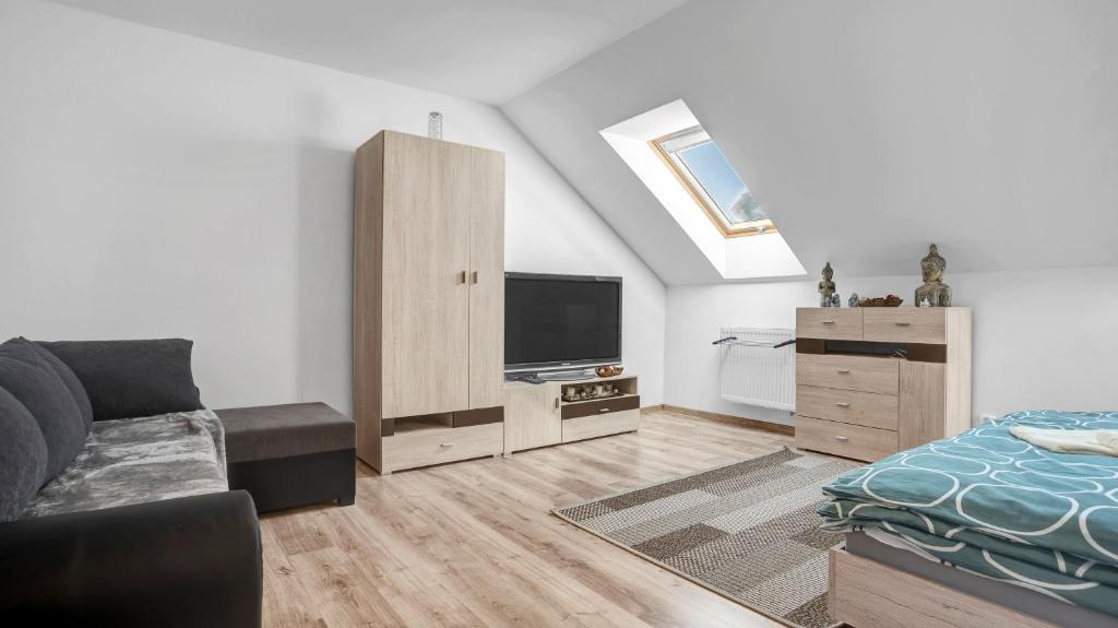 TV a/nebo společenská místnost v ubytování Apartmány Čtyřlístek