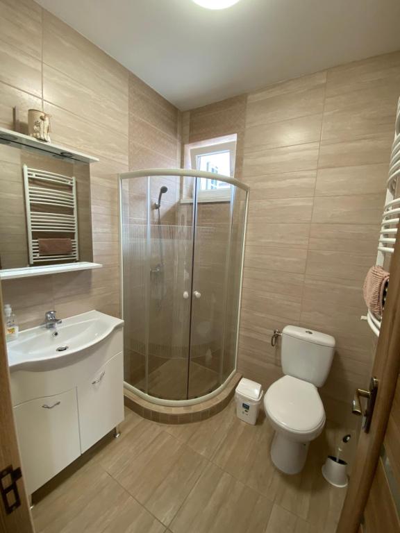 Koupelna v ubytování VÁR-LAK Apartman