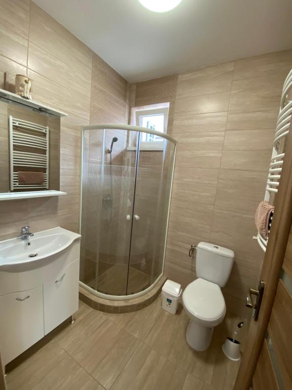 Koupelna v ubytování VÁR-LAK Apartman