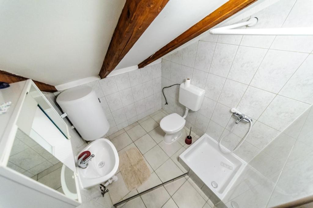 a small bathroom with a toilet and a sink at Apartments & rooms Lucie in Posedarje