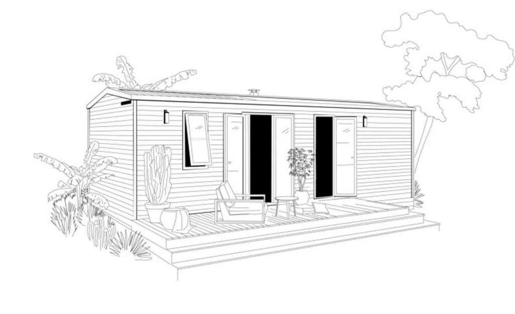 a drawing of a small wooden house with a porch at Domaine du Bel Air in Bar-sur-Seine