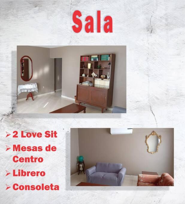 2 fotos de una sala de estar con una sala en Casa Amplia, pleno centro de la Ciudad. en Ciudad Obregón