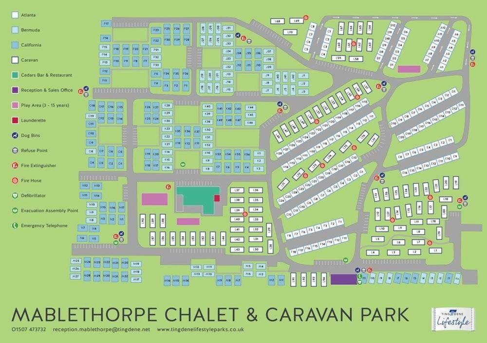 een kaart van de maliburide checklist en caravanpark bij Caravan L16 in Mablethorpe