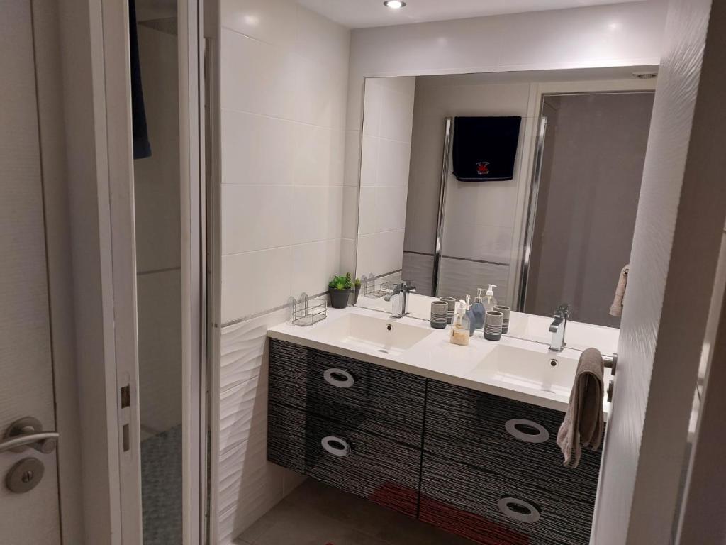 a bathroom with a sink and a mirror at Superbe appartement vue mer - résidence de standing in Schœlcher