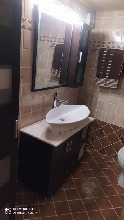 A bathroom at Theodora's home