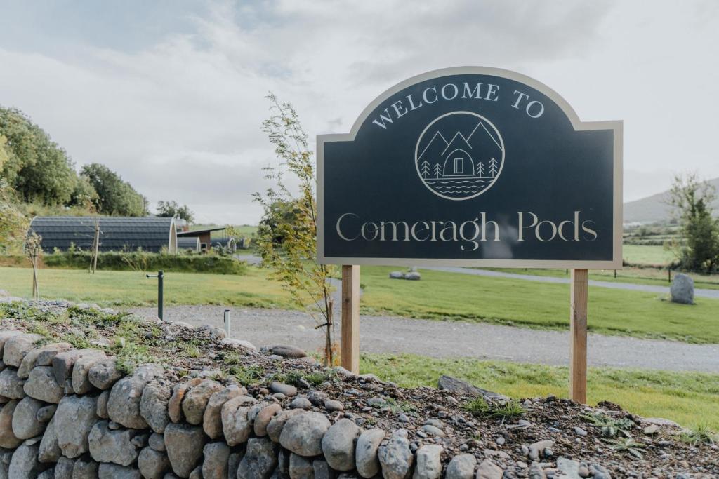 a sign for the entrance to the american pods at Comeragh Pods in Kilmacthomas