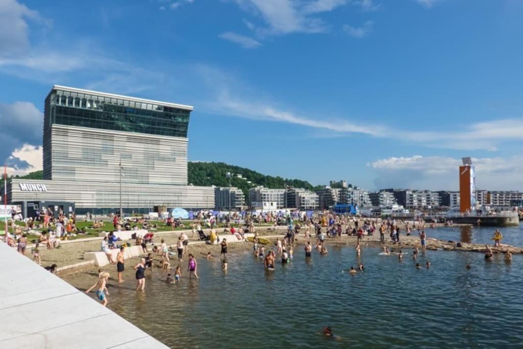 a group of people in the water at a beach at Magnificent Modern Apartment — Gamle Oslo/ Bjørvika in Oslo