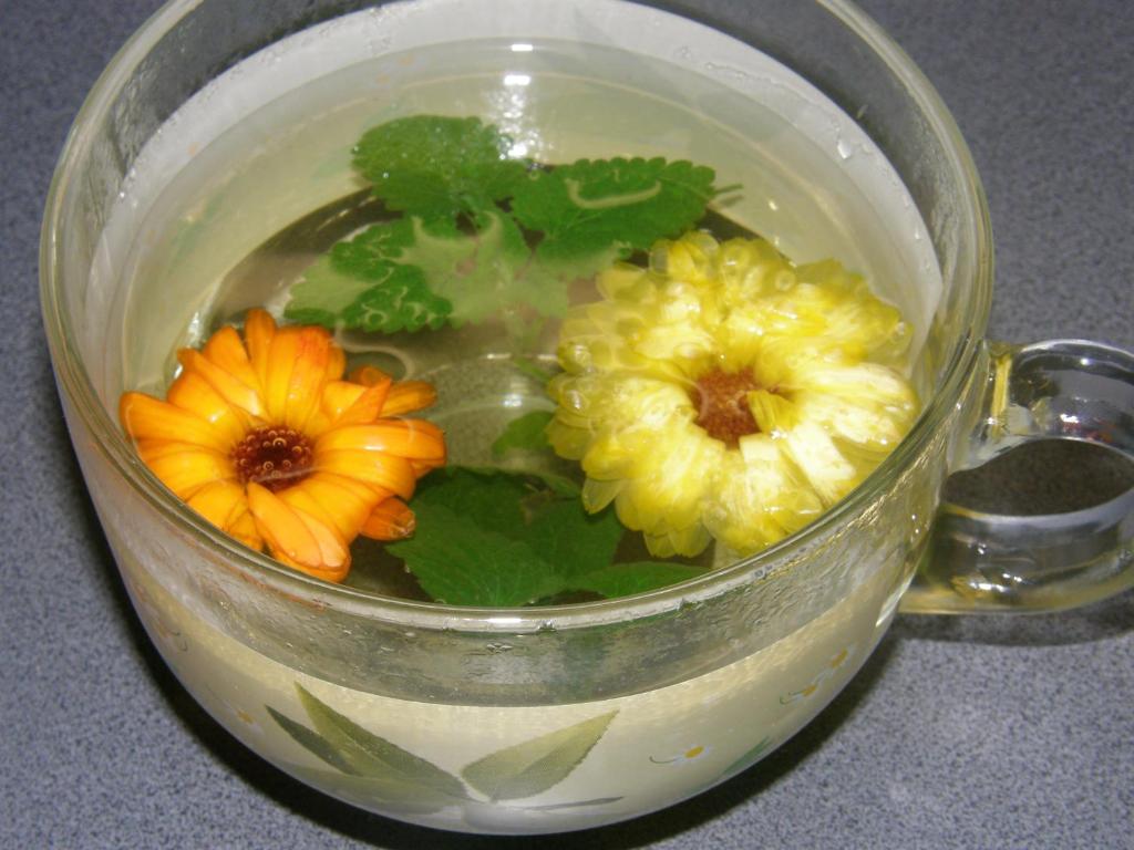 a glass jar filled with flowers in a liquid at BALTĀ māja in Aglona