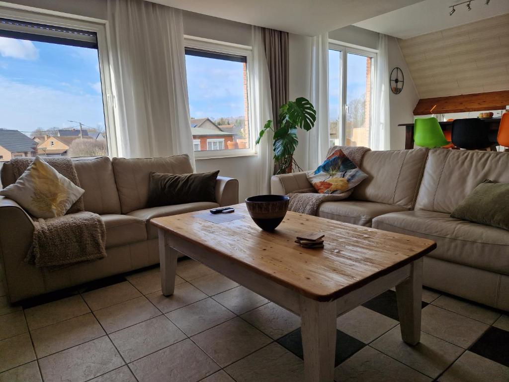 een woonkamer met een bank en een salontafel bij Nimary Logies in Heusden - Zolder