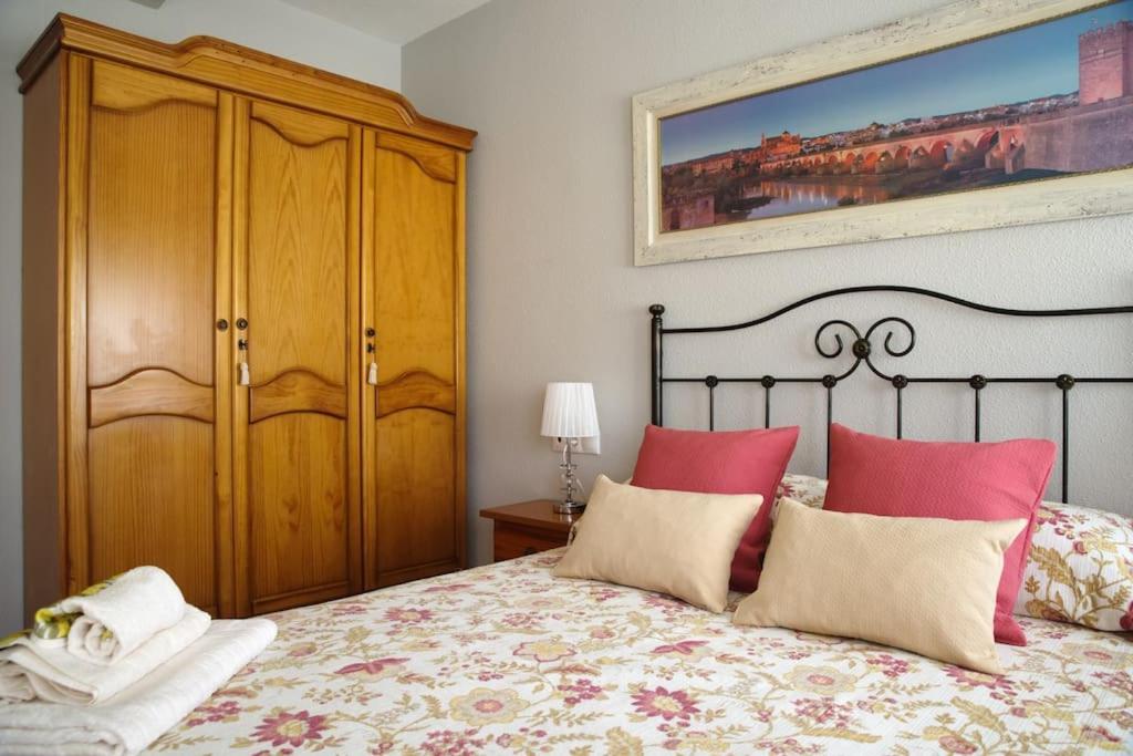 1 dormitorio con 1 cama y una pintura en la pared en Piso Céntrico Plaza San Miguel, en Córdoba
