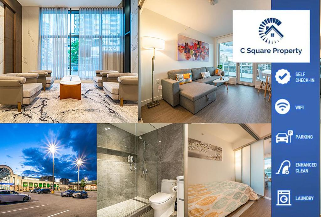 a collage of photos of a hotel room at Charming Oasis Close to Airport & Downtown Views in Richmond