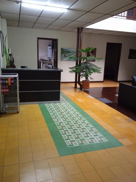 a room with a floor with a green and white rug at Residencias MARGARITA in Manizales