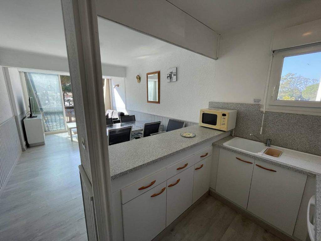 Kuchyňa alebo kuchynka v ubytovaní T2 lumineux 4 pers, parking sécurisé, proche port et plage - St-Cyprien - FR-1-106-30