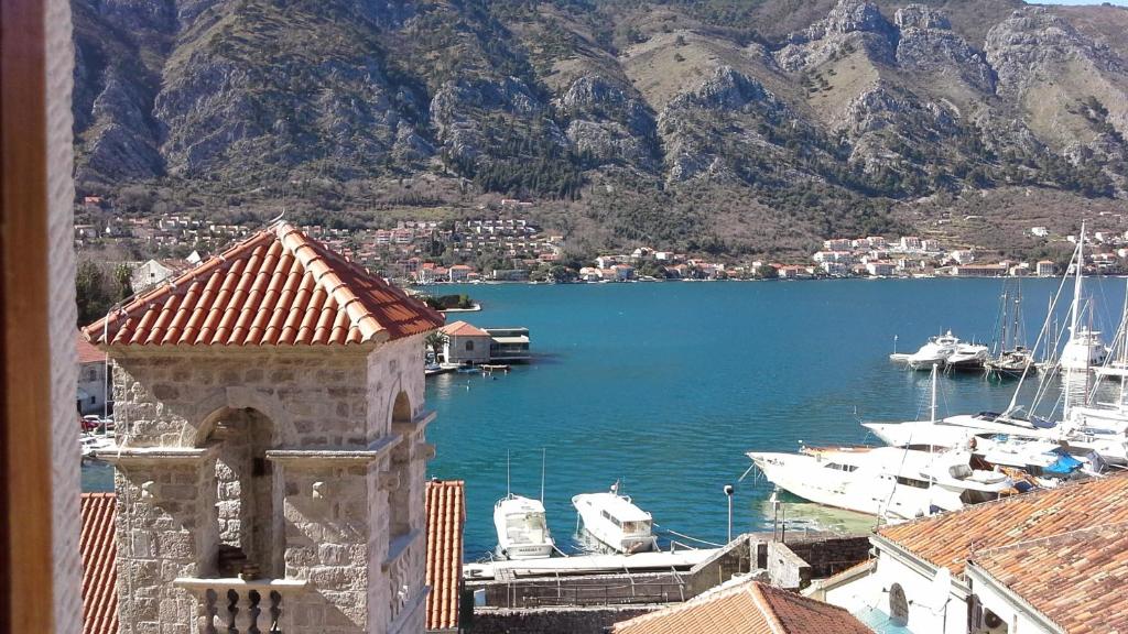 a view of a harbor with boats in the water at Studios Kono in Kotor