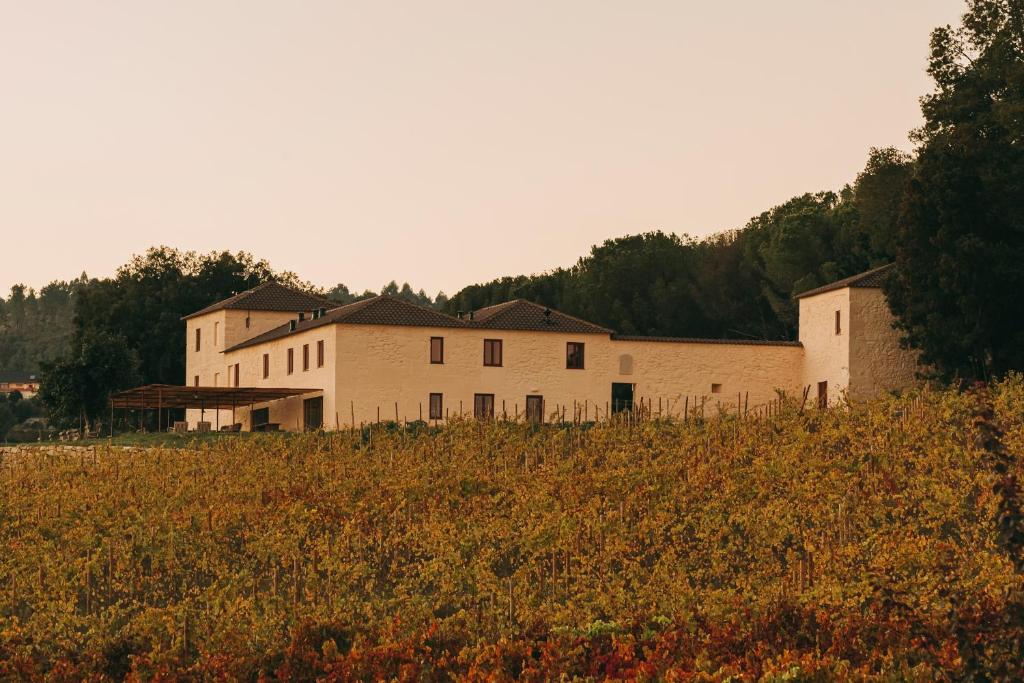 um grupo de edifícios numa colina num campo em Taboadella Casa Villae 1255 - Relais & Châteaux em Sátão
