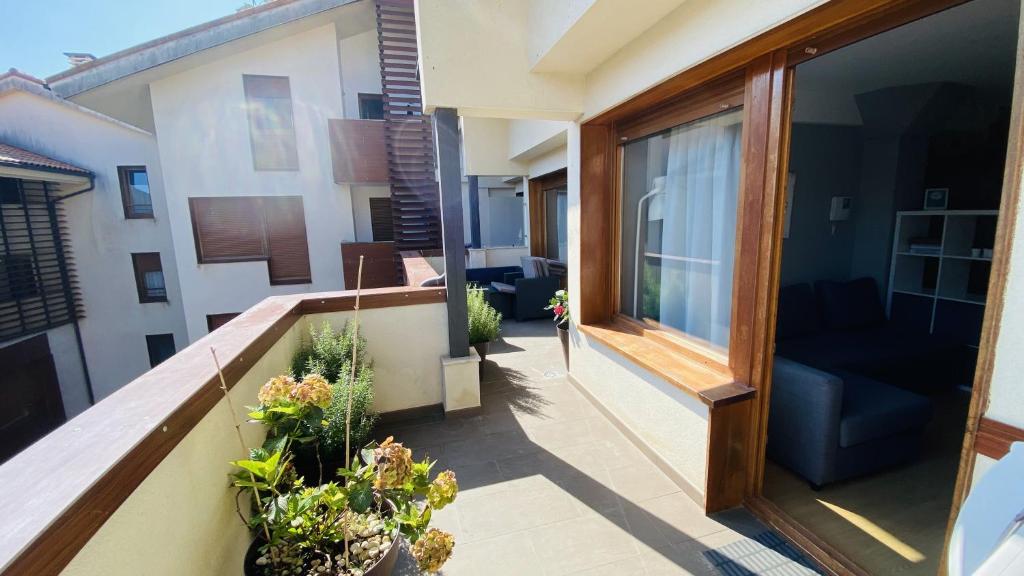 un balcón de una casa con plantas en Apartamento Playa de Barro, en Barro de Llanes