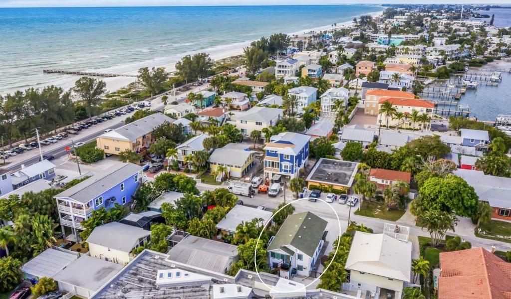 an aerial view of a small town next to the ocean at Seahorse Suite home in Bradenton Beach