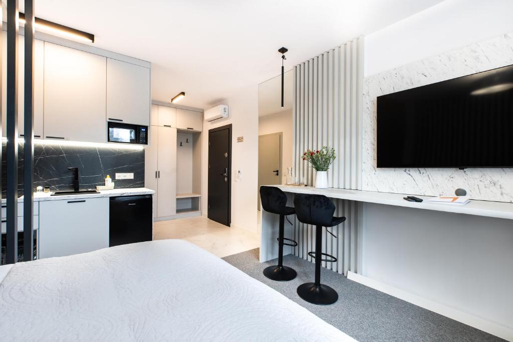 Kuchyň nebo kuchyňský kout v ubytování K20 Apartamenty Łódź - Dostęp na Kod
