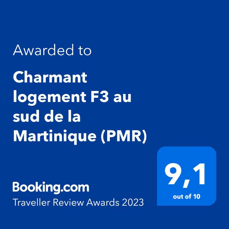 Certifikát, hodnocení, plakát nebo jiný dokument vystavený v ubytování Charmant logement F3 au sud de la Martinique (PMR)