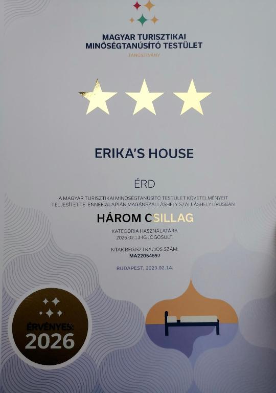 Erika's House. tanúsítványa, márkajelzése vagy díja