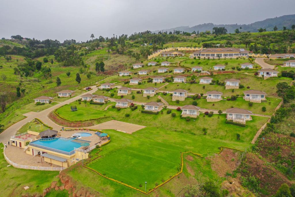 an aerial view of a house on a hill at Lake Elementaita Mountain Lodge in Nakuru