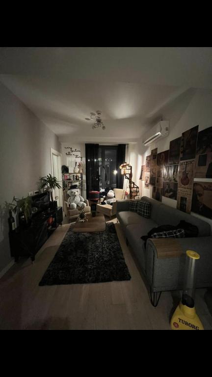 een woonkamer met een bank en een tapijt bij luks ferah rezidans in Istanbul