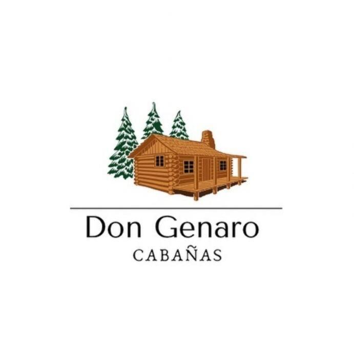 una cabaña de madera con árboles y las palabras cabañas Don Geneva en CABAÑAS DON GENARO en Bella Vista