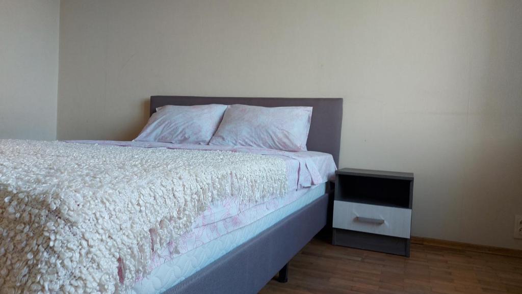 um quarto com uma cama e uma mesa de cabeceira em Rent Apartment Negruzzi Street em Chişinău