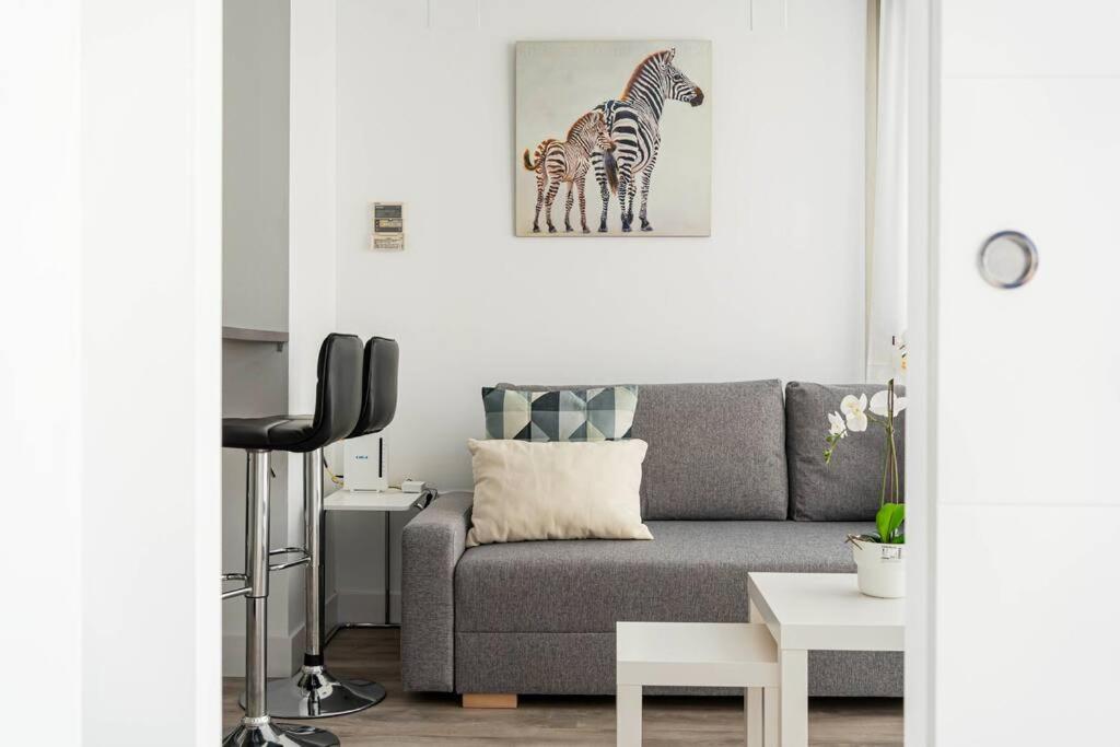 a living room with a couch and two zebras at Precioso apartamento en el Barrio Salamanca P A D in Madrid