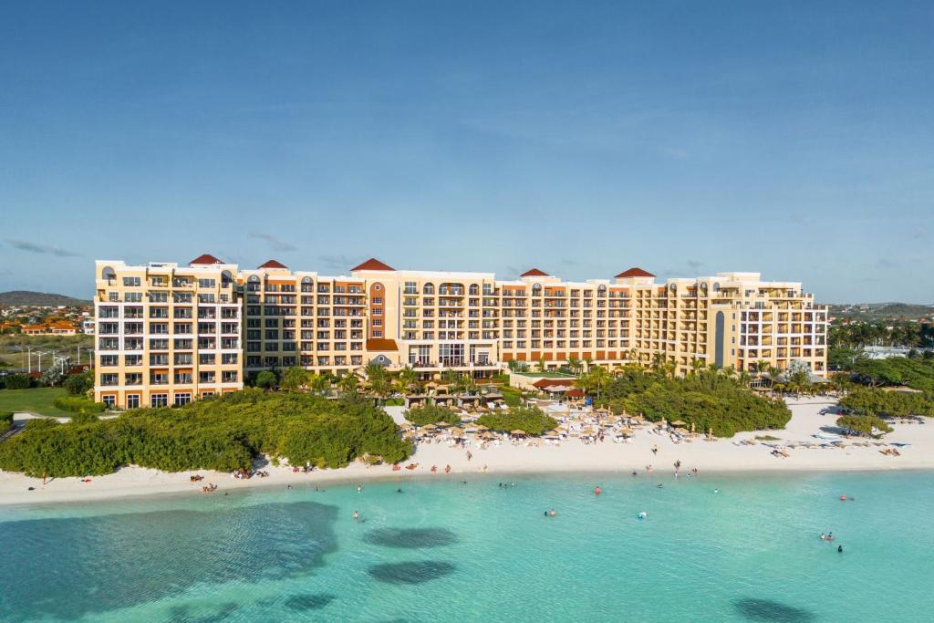 an aerial view of a resort on a beach at The Ritz-Carlton, Aruba in Palm-Eagle Beach