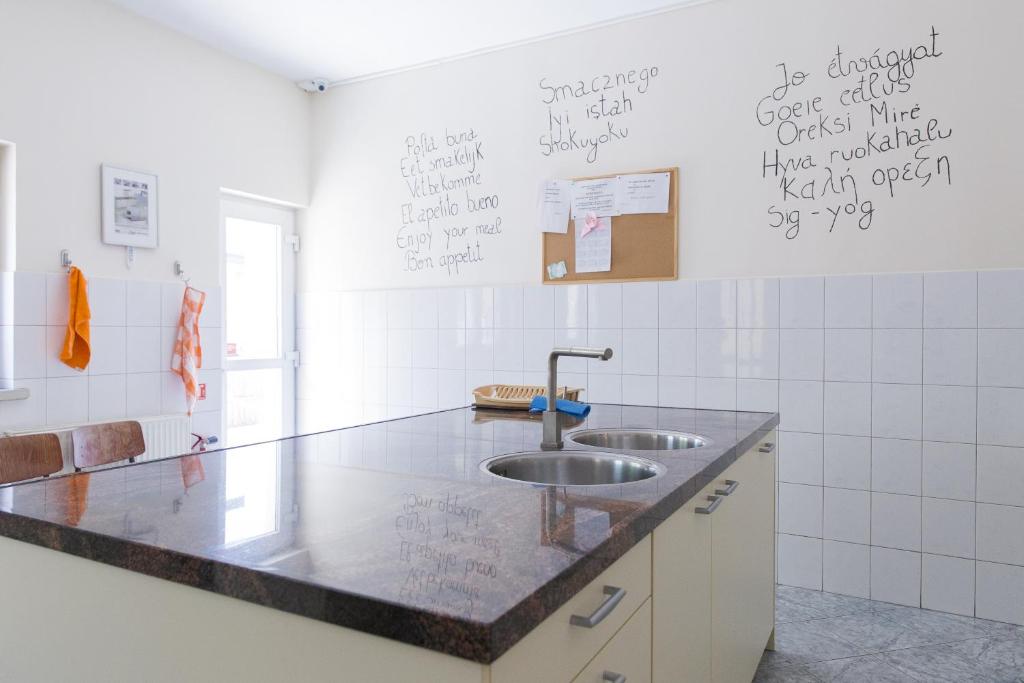 Kuchyň nebo kuchyňský kout v ubytování Hostel Holland Bacau