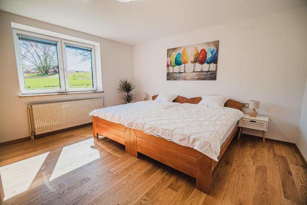 1 dormitorio con 1 cama grande en una habitación en Holiday Home Toplica Natura with natural thermal Bath, en Cerklje ob Krki