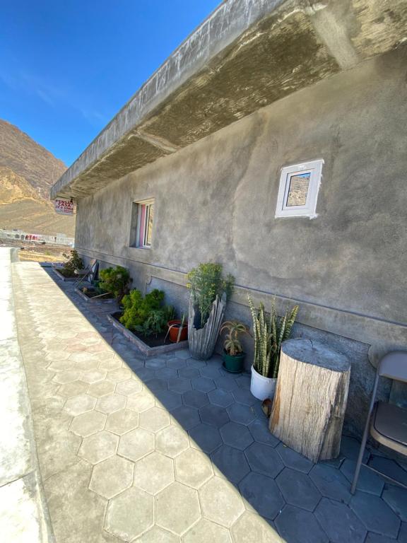 a patio with potted plants next to a building at Casa Ze & sonia in Portela