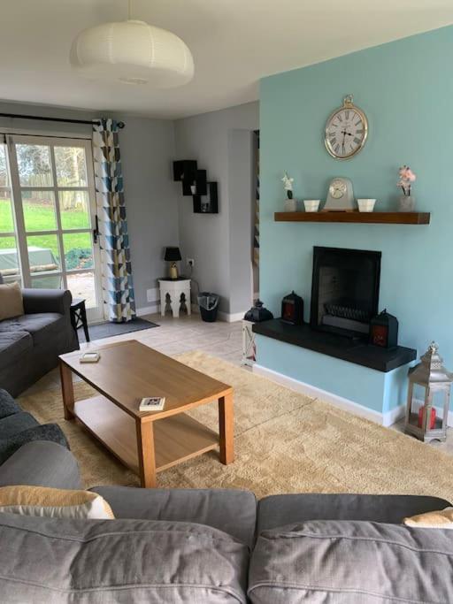 a living room with a couch and a coffee table at Serenity Cottage in Lisnaskea