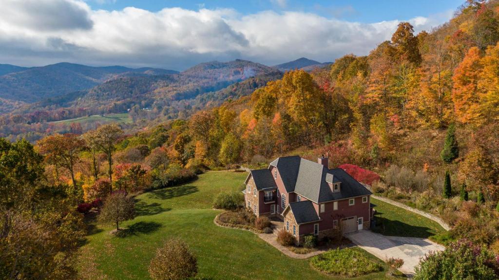 an aerial view of a house in the mountains at Mountain Gem in Boone