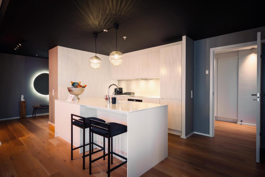 Kuchyň nebo kuchyňský kout v ubytování Bohr Apartment Copenhagen