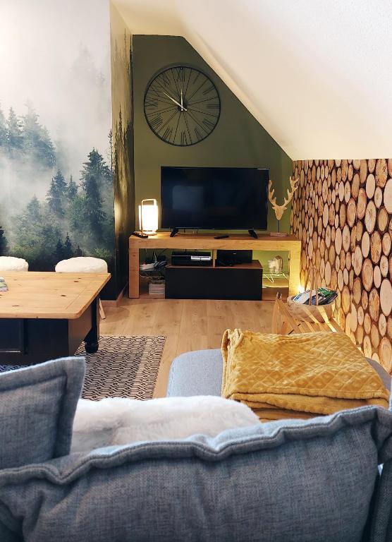Televízia a/alebo spoločenská miestnosť v ubytovaní La forêt des Marmottes