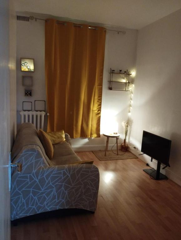 un salon avec un canapé et une télévision dans l'établissement Parisian Vibes à Clichy, à Clichy