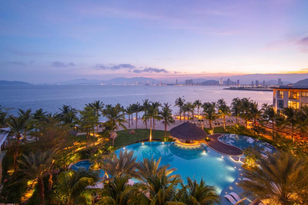 an aerial view of a resort with a swimming pool at Boma Resort Nha Trang in Nha Trang