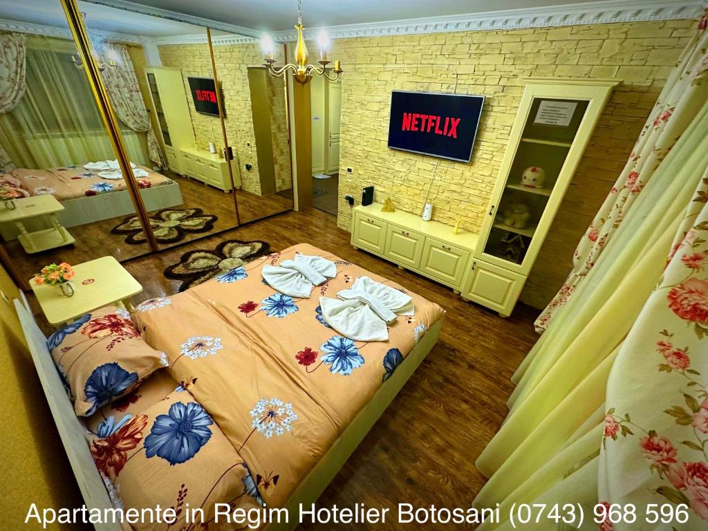 a hospital room with two beds and a mirror at Apartament De Lux zona 0 Botosani 2 camere in Botoşani