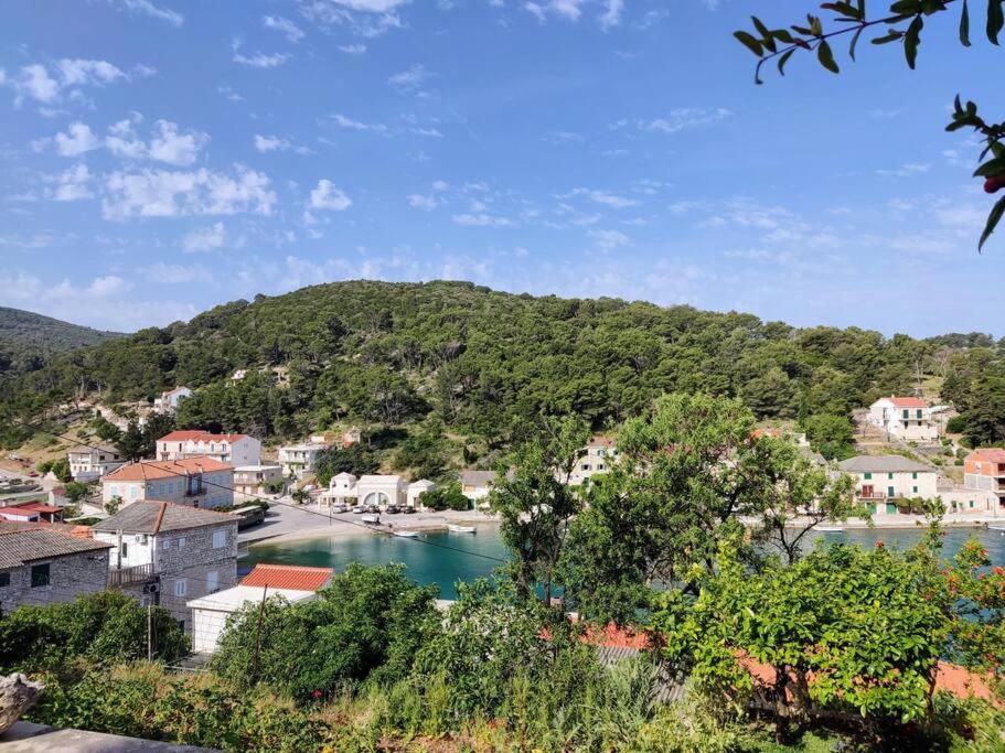 a view of a town with a river at One bedroom apartment in Povlja in Povlja