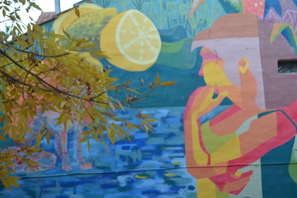 una pared con una pintura de una mujer en Coqueto departamento, Jardines del Rey en Neuquén