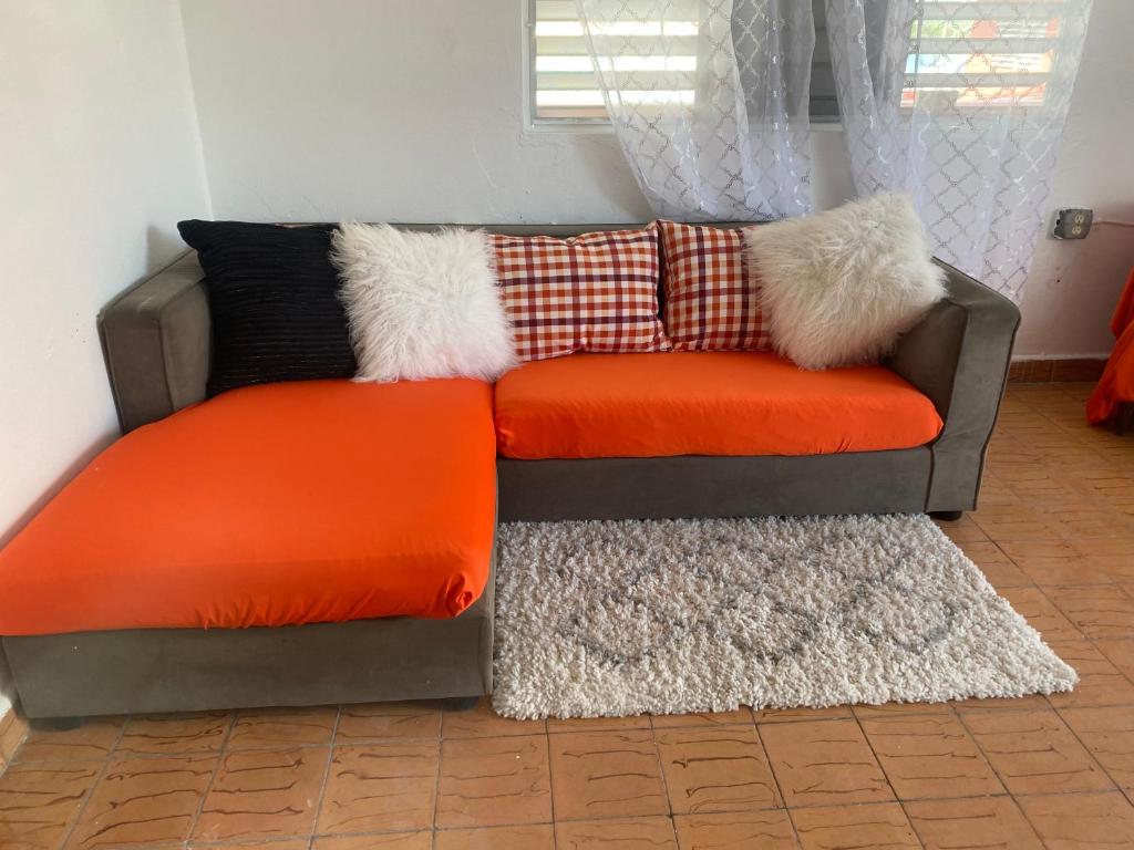 San Lorenzo的住宿－Apartamento las Rosas，客厅配有带枕头的沙发。