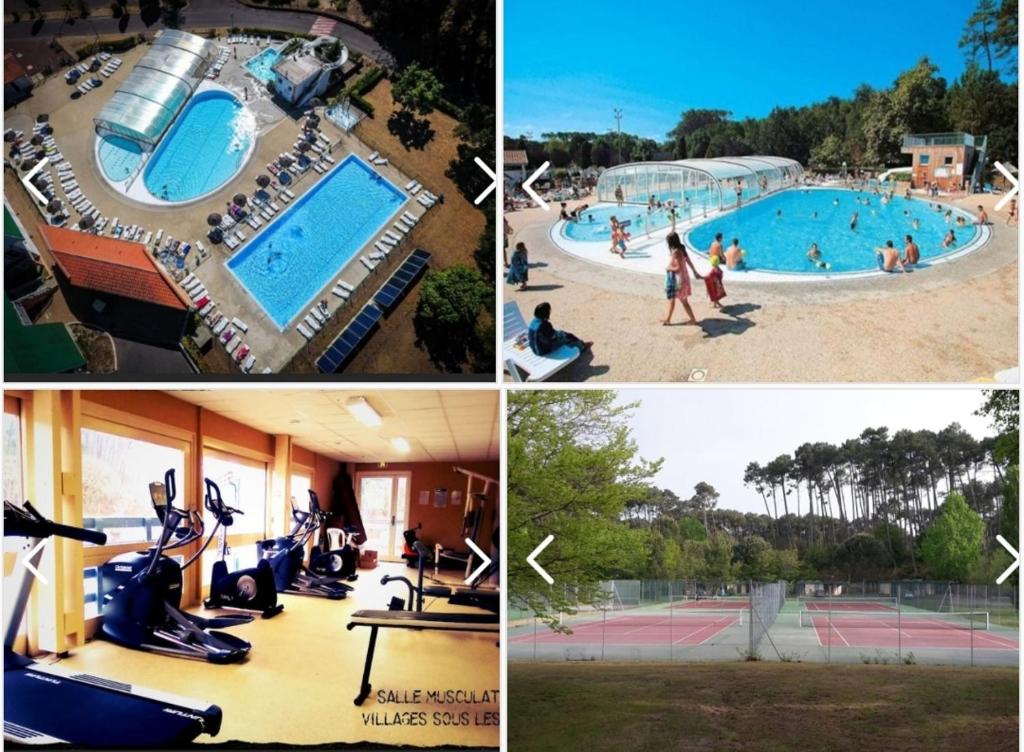 un collage de tres fotos de una piscina en Arbousiers A44, en Léon