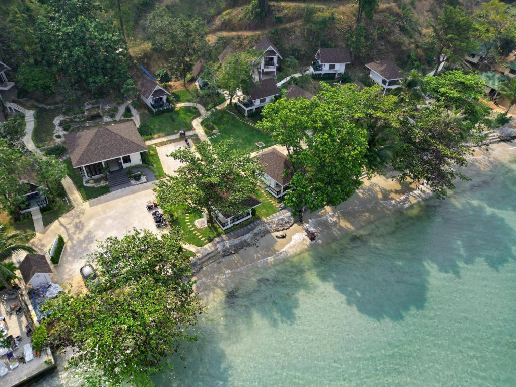 an aerial view of a house on a island in the water at Sea Escape Koh Chang in Ko Chang