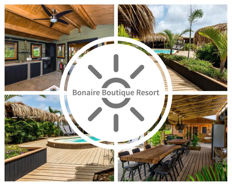 uma colagem de fotos com uma casa e uma piscina em Bonaire Boutique Resort em Kralendijk